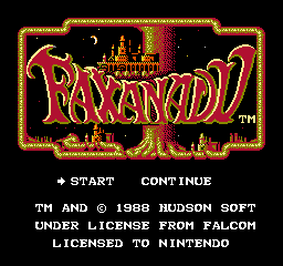 Faxanadu title screen for Famicom
